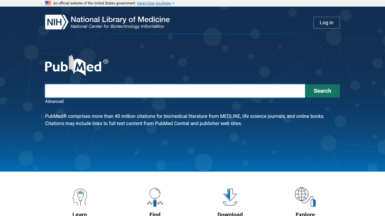 Screenshot of the PubMed website, a key source for medical research on AI in imaging.