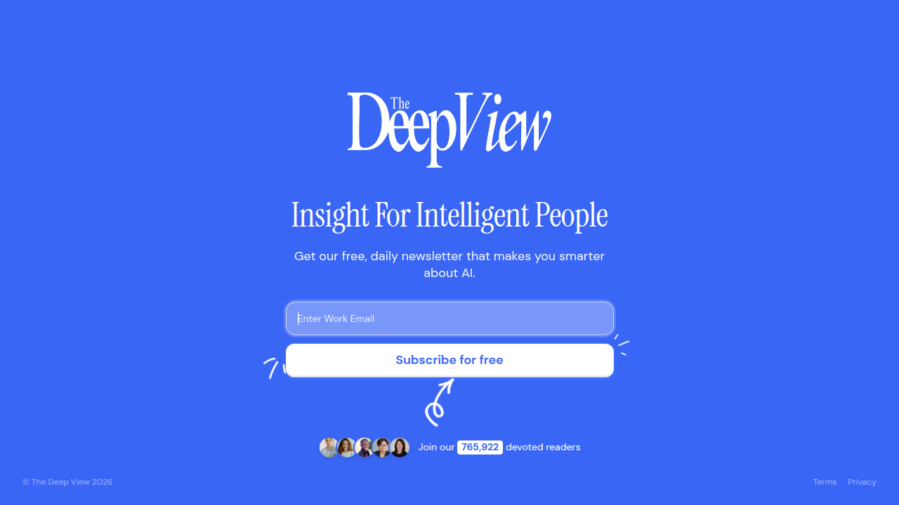 Screenshot of The Deep View Newsletter subscription page, highlighting its role in keeping professionals informed about tech trends.