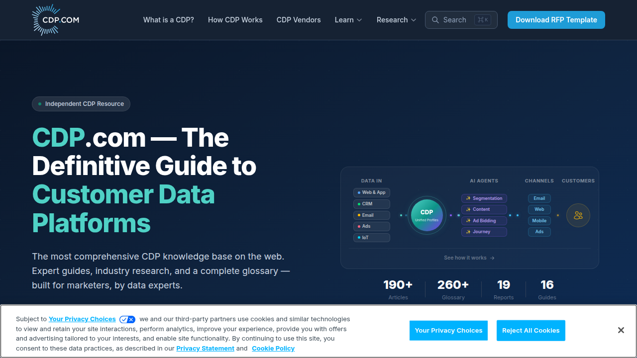 Screenshot of CDP's homepage, a source for data privacy statistics relevant to building trust.