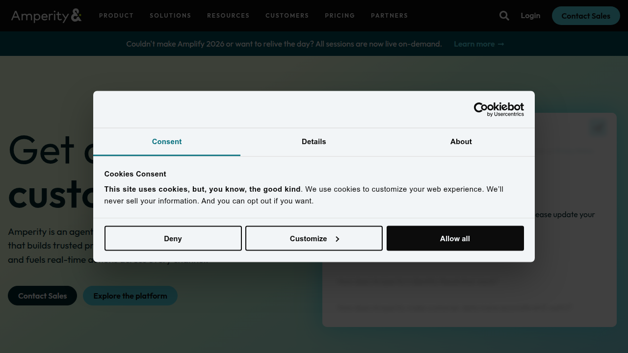 Screenshot of Amperity's homepage, highlighting their focus on first-party customer data.