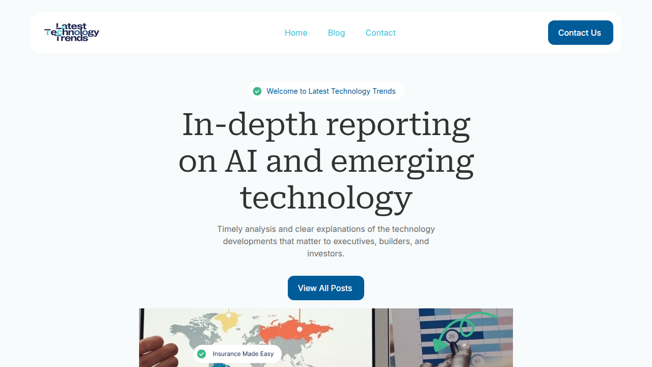 The homepage of Latest Technology Trends, a resource for articles on tech market research and AI developments, as referenced in the article.