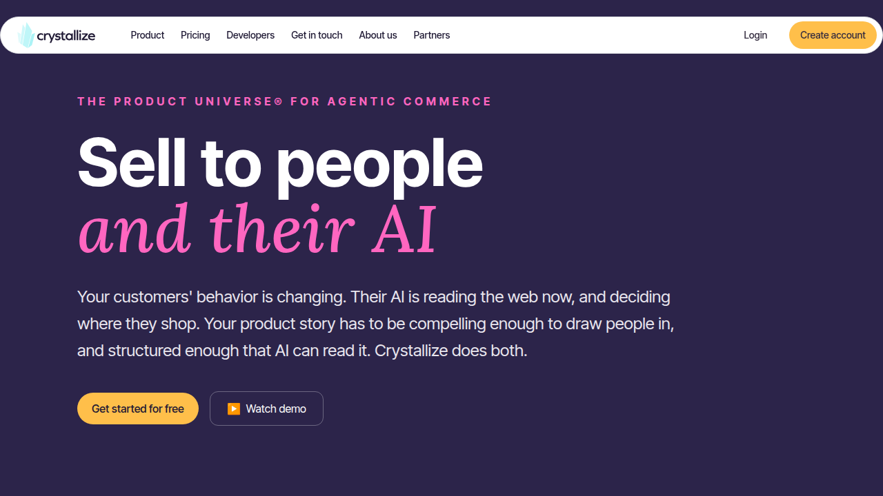 The Crystallize website, featuring content on subscription pricing strategies and e-commerce solutions.