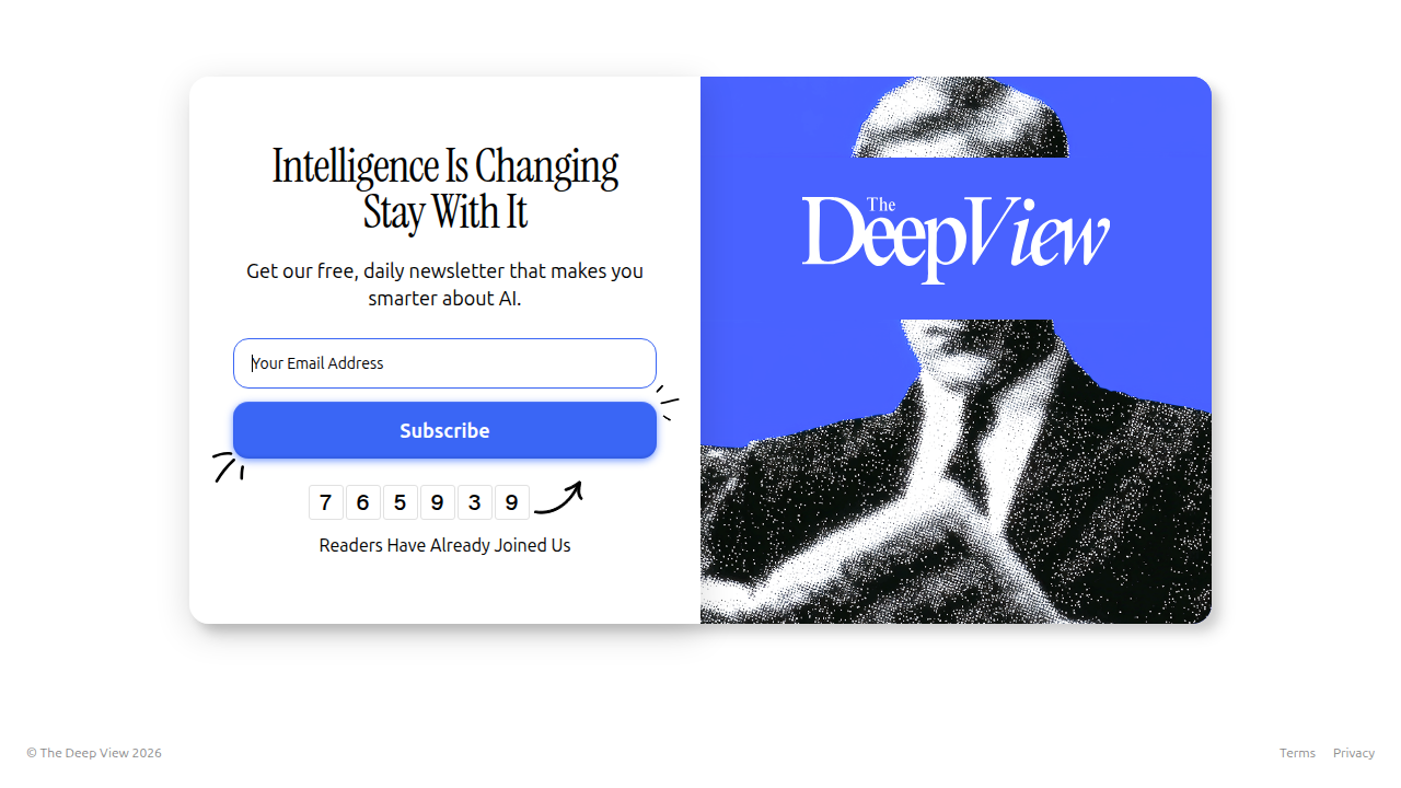 Subscription page for The Deep View Newsletter, offering insights into AI trends and developments.