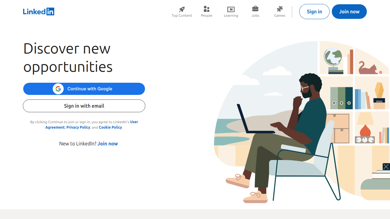 Homepage of LinkedIn, a professional networking platform often used for sharing industry insights and thought leadership.