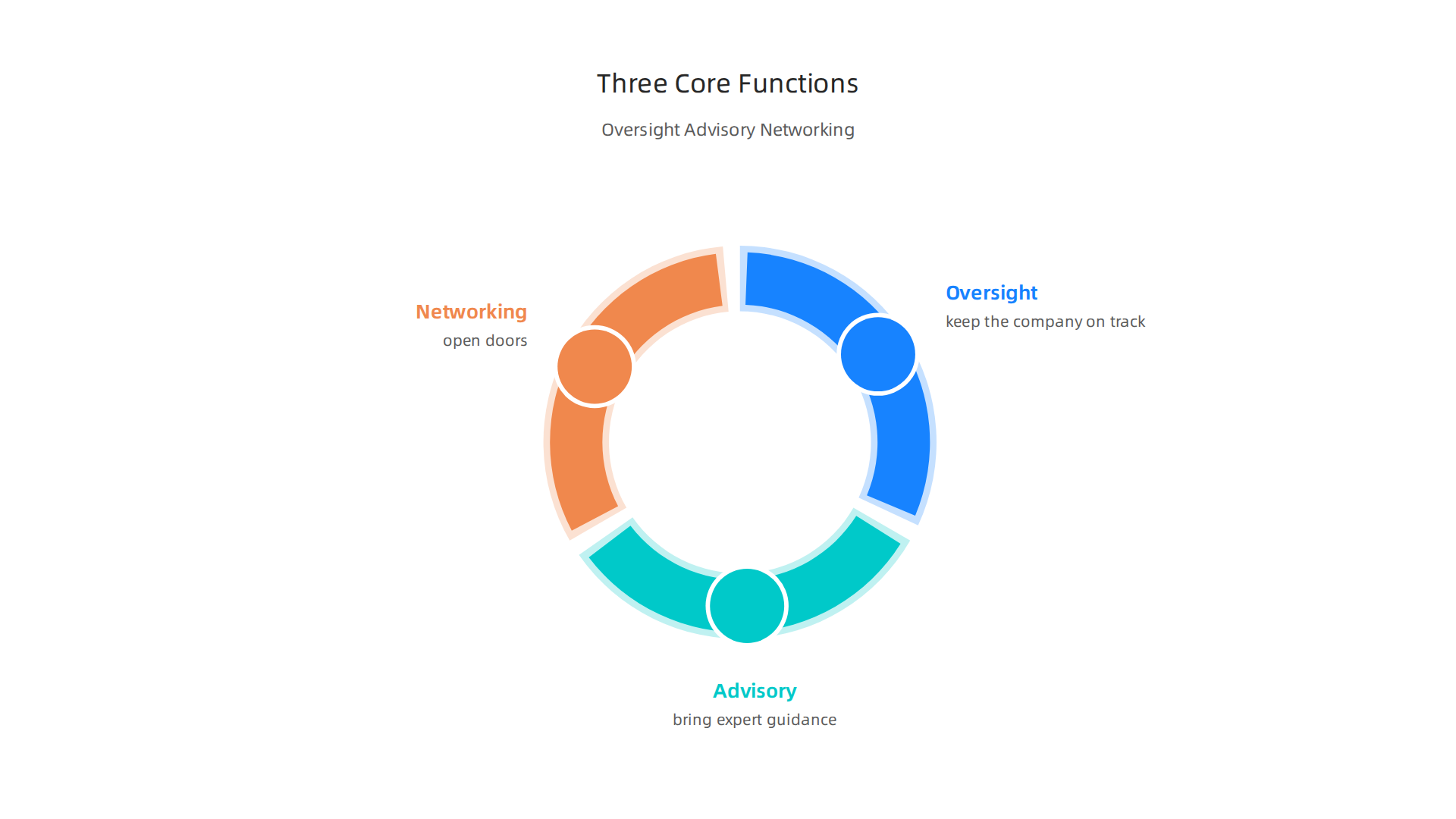 The three critical functions of a Technology Strategy Board: Oversight, Advisory, and Networking.