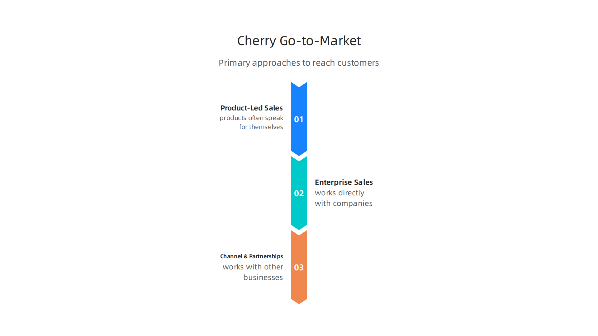 An infographic detailing Cherry Technologies' primary approaches to reaching customers and selling their products and services.