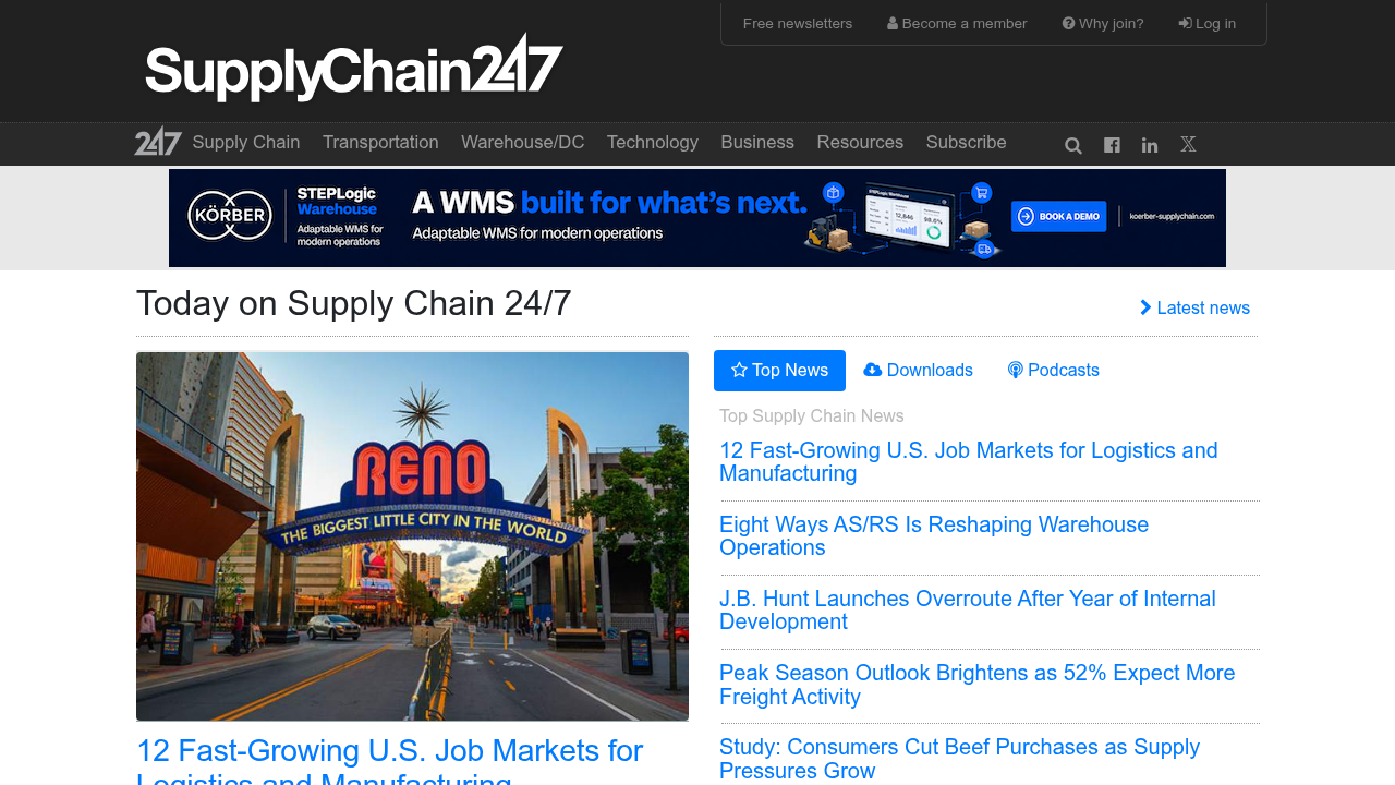 SupplyChain247 homepage, a resource for business and supply chain information relevant to companies like Ross Technology Corporation.