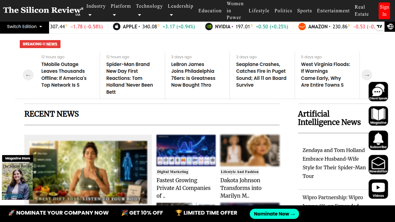 A screenshot of The Silicon Review, a top digital magazine for C-suite leaders.