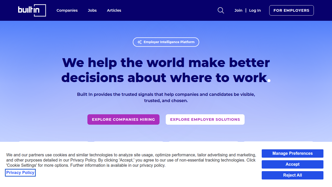 Built In's platform, offering insights into top AI companies, industry trends, and career opportunities in the technology sector.