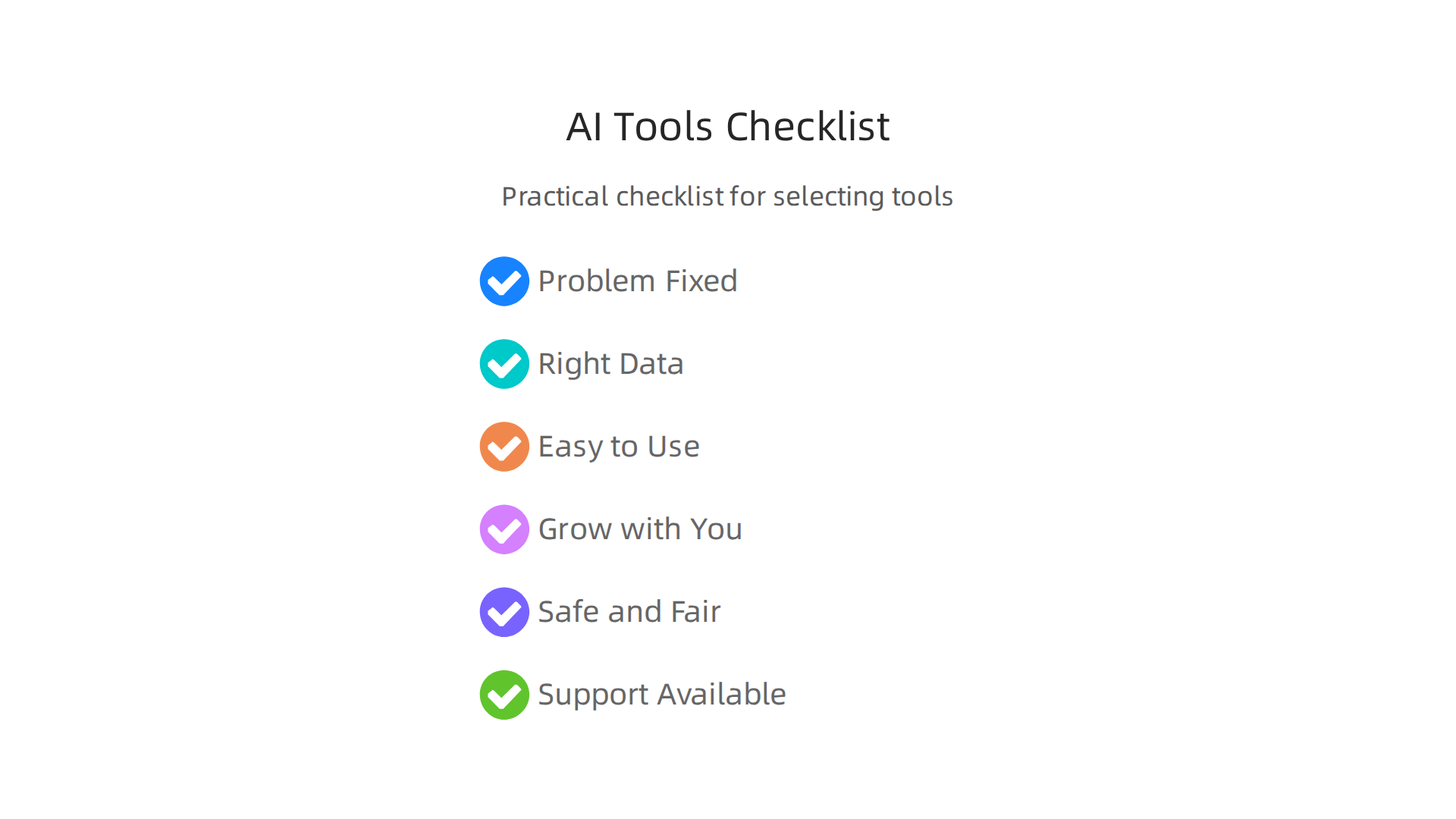 Infographic outlining a checklist for businesses to choose the most suitable AI tools and partners.
