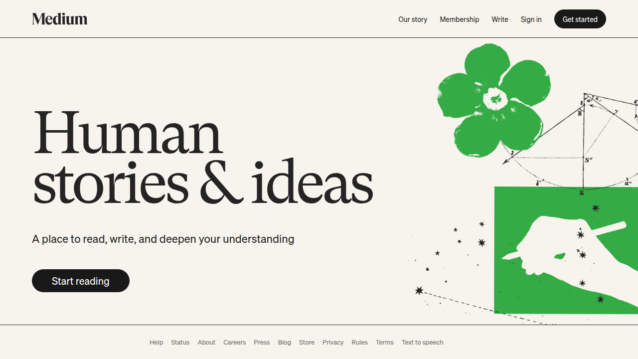 Screenshot of the Medium homepage, a platform for articles on software architecture.