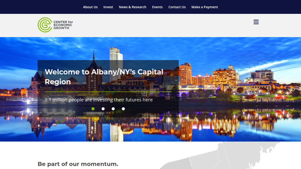 Screenshot of the Capital Region Economic Development (CEG) homepage, a key resource for understanding regional economic growth and tech employment.